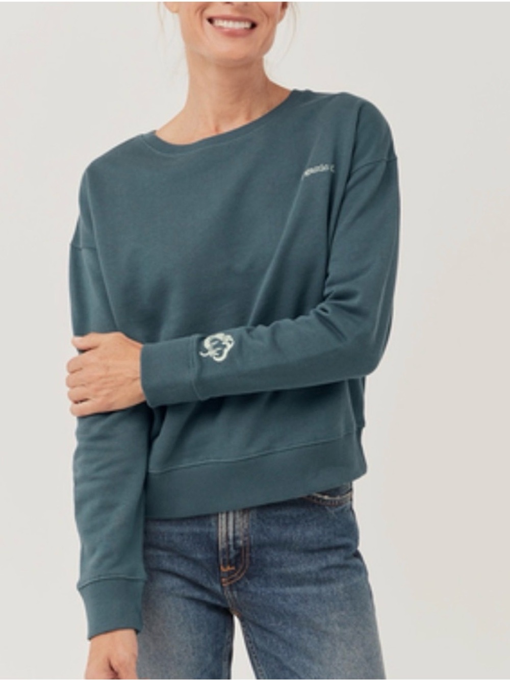 Pact Organic AF Sweatshirt Teal Large pullover crewneck organic cotton